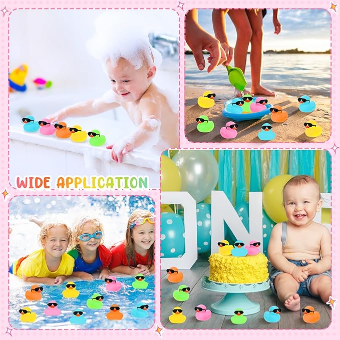 Sosation 36 Packs Mini Rubber Ducks with Sunglasses Sets 2.2 Inch Bath Squeaky Rubber Duckies Cute Float Bathtub Toys for Christmas Birthday Party Favors Class Prizes Car Decor(Mixed Colors)
