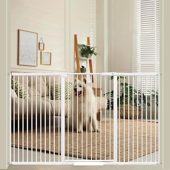 40.55" Tall 1.37" Ultra Narrow Spacing Dogs Pets Baby Gate for Doorway Hallway Safety Proof Indoor 61.61-69.48" Extra Wide Puppy Pressure Mounted No Drill Walk Through White Metal