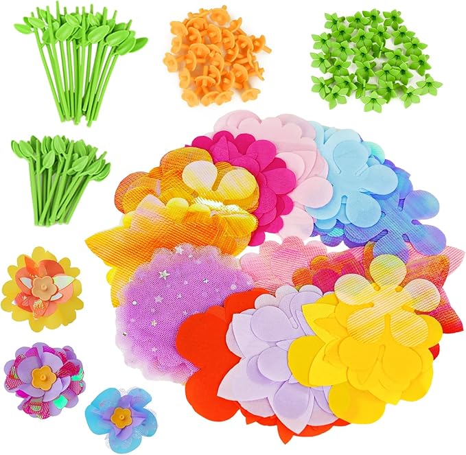 windpaint DIY Fabric Flower Bouquets Toys Accessories, DIY Craft Kits Flowers Accessories for Toddler Kids,Birthdays Gifts (Colorful)