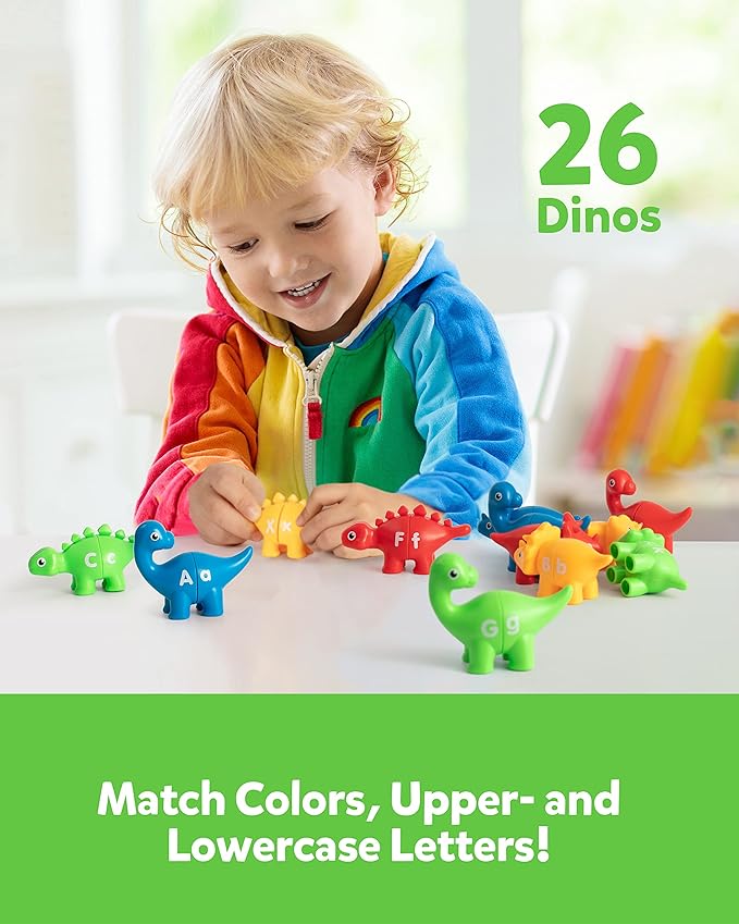 Coogam Matching Letters Fine Motor Toy, 26 PCS Double-Sided ABC Dinosaur Alphabet Match Game with Uppercase Lowercase, Preschool Educational Montessori Learning Toys for Toddlers
