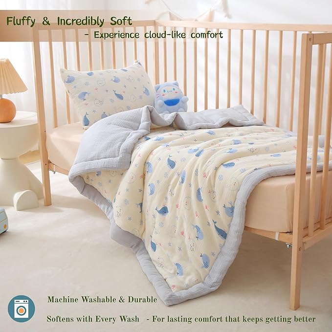 Cotton Muslin Toddler Comforter/Quilt,Ultra Soft & Breathble Muslin Toddler Blanket,All Season Baby Blankets for Boys and Girls, Machine Washable,41"x48"