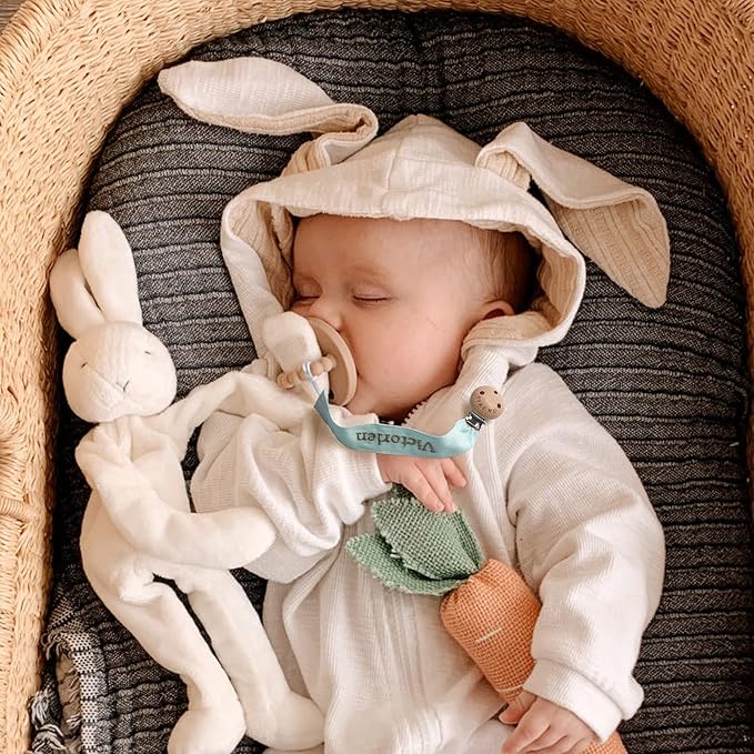 TYRY.HU Personalized Pacifier Clip with Name, Embroidery Webbing Pacifier Holder for Baby Girls and Boys, Neutral Binky Clips Universally Fit All Pacifiers & Baby Toys, Baby Gift, 2 Pack(Blue, Green)