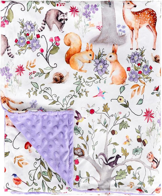 Toddler Blanket 50 x 60 Inch, Large Baby Blanket for Kids, Super Soft Warm Minky with Dotted Backing, Purple Animals