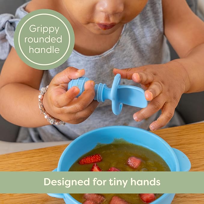 UpwardBaby Baby Spoons Self-Feeding with Anti-Choke Barrier - BPA-Free Silicone Utensils for Baby-Led Weaning & First-Stage Infant Spoons - 6+ Months and Toddler Friendly (3 Pack)