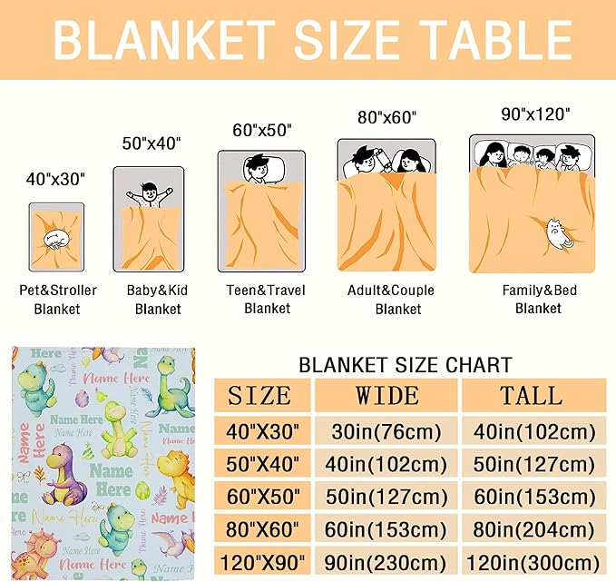 Personalized Dinosaur Custom Baby Blanket with Name - Swaddle Blanket for Toddlers, Infants, Kids - Shower, Newborns, Nursery, Stroller, Crib Decor - Throw - Birthday Gift
