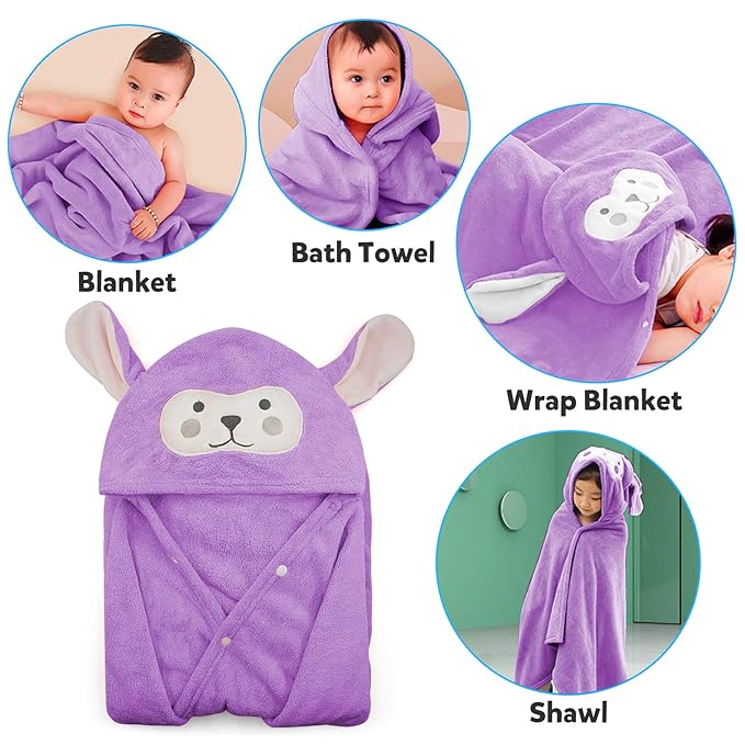 ROMASA Baby Bath Towel Ultra Soft Hooded Towel Highly Absorbent Bathrobe Blanket Toddlers Shower Gifts for Boys Girls-27.5" x 55" (Purple)