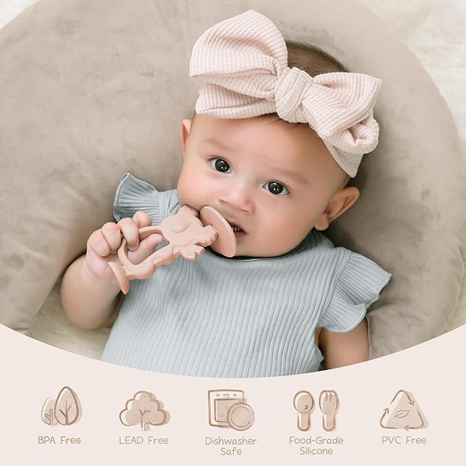 Moonkie Teething Toy, Safe & Easy to Hold BPA Free Silicone Teethers, 360° Baby Toothbrush with Suction Base, Teether Toys Best for Babies 6-12 Months (Koala Blush)