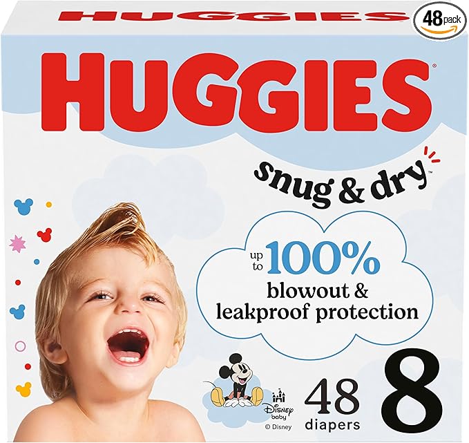 Huggies Size 8 Diapers, Snug & Dry Baby Diapers, Size 8 (46+ lbs), 48 Count, Packaging May Vary