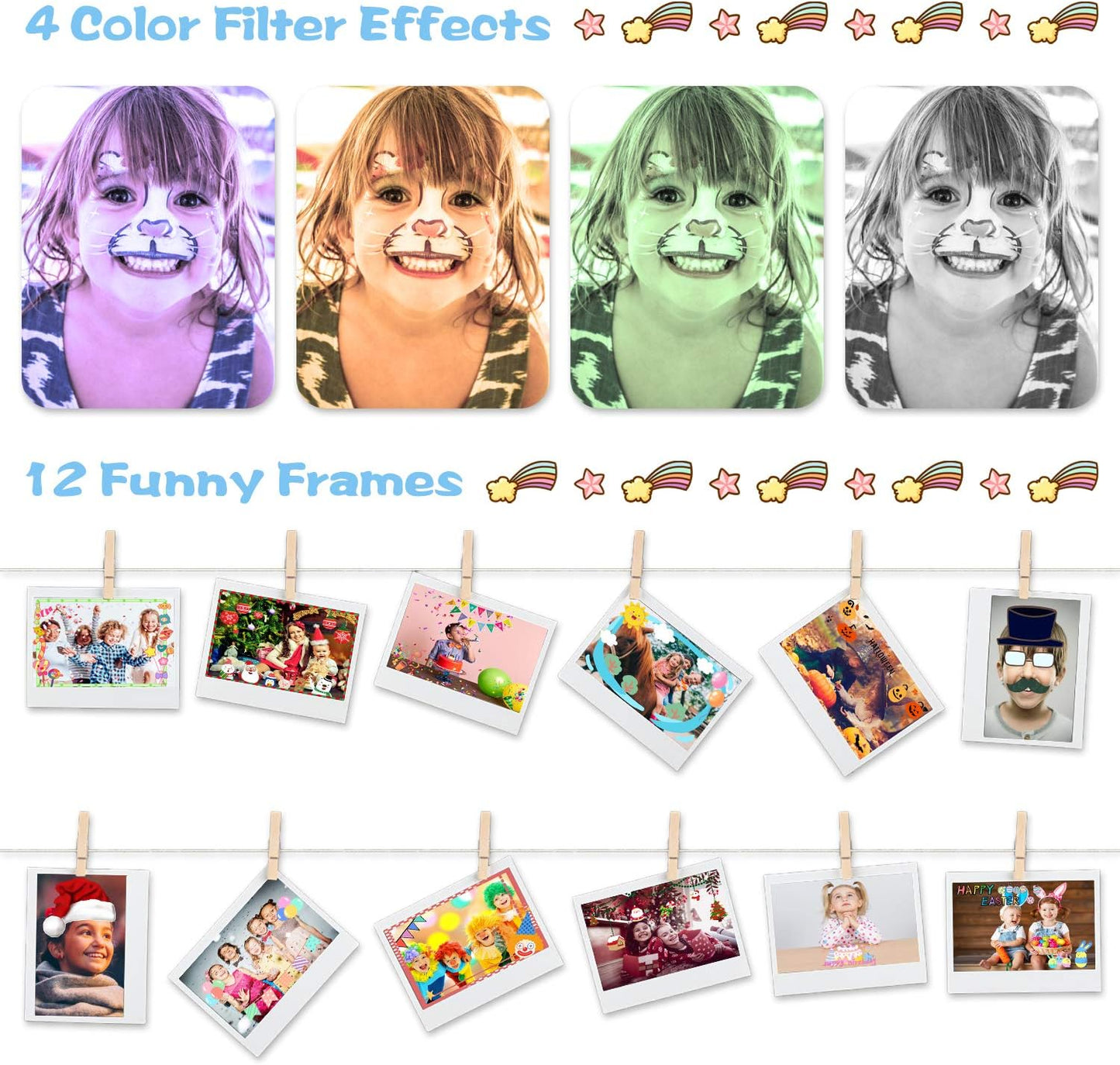 Kids Camera, 12MP Children's Camera for Boys and Girls, 1080P Rechargeable No Games Camera for Kids 3-12 Years Old with 32GB TF Card, USB Charging 8X Zoom.