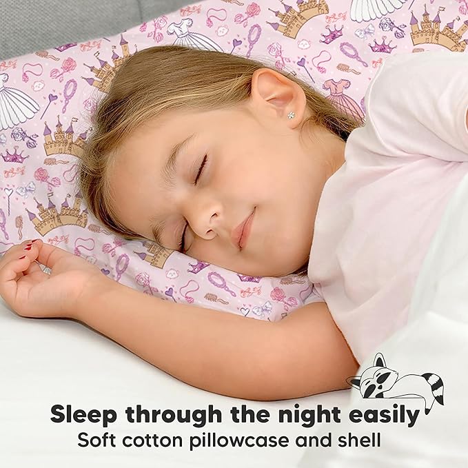 Toddler Pillow with Pillowcase - 13x18 My Little Dreamy Kids Travel Bed Pillows for Sleeping, Organic Cotton Small Pillowcase, Soft & Breathable, Machine Washable,Toddlers 2-5 years old(Dear Princess)