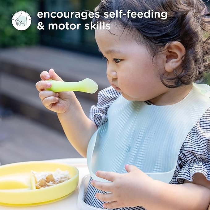 Olababy 100% Silicone Soft-Tip Training Spoon for Baby Led Weaning 2pack (Pearl/Kiwi)