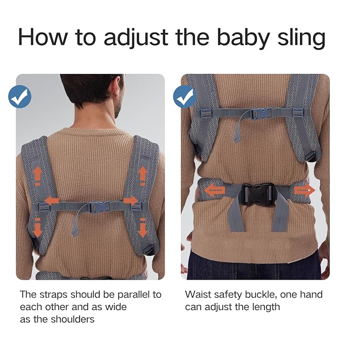 Baby Carrier Newborn to Toddler,Newborn Carrier(7-25lbs) with Head Support, Cozy Baby Wrap Carrier, with Hook&Loop for Easily Adjustable, Soft Fabric (Breathable Black) (Summer-Gray)