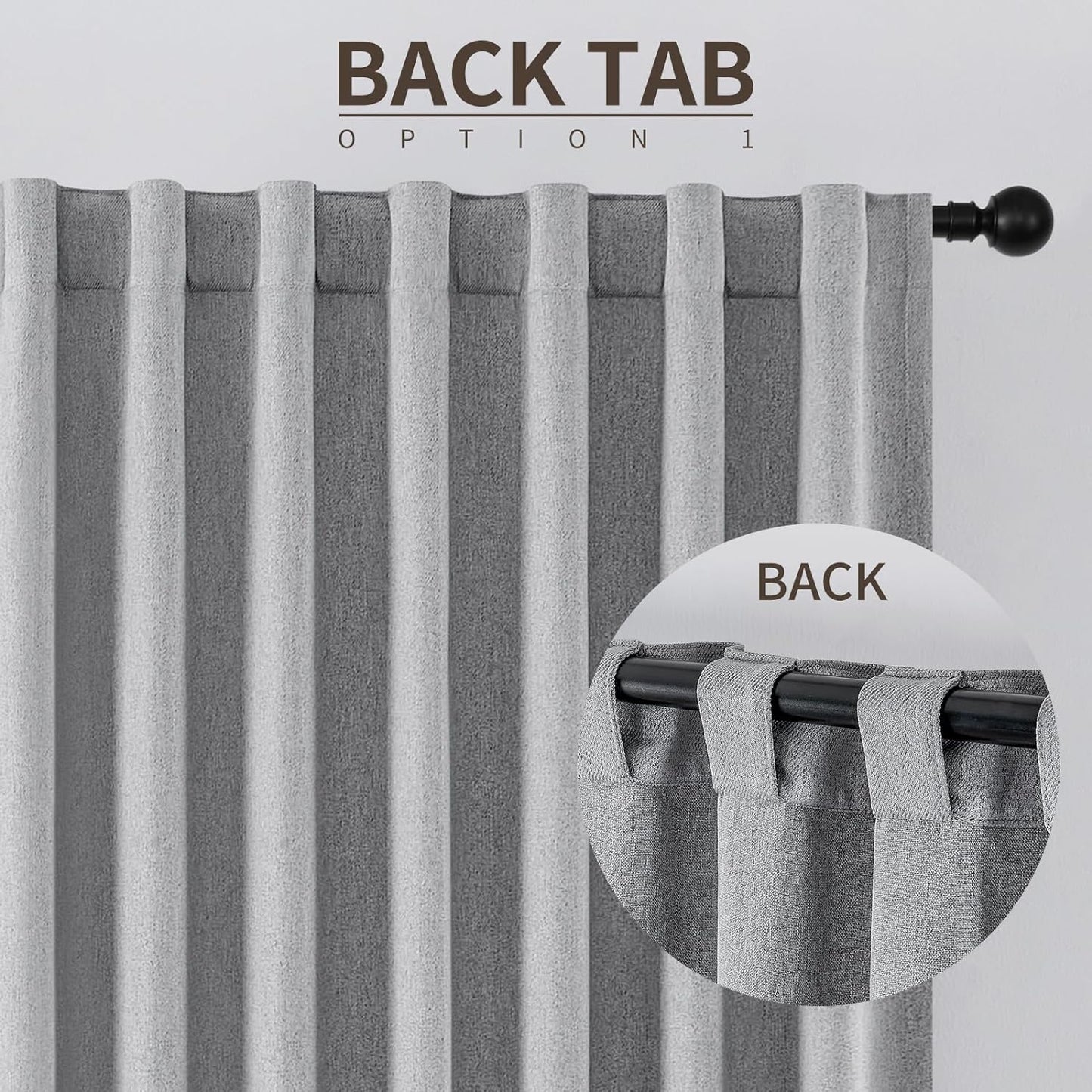 Joydeco Faux Linen Blackout Curtains for Bedroom,Light Grey Blackout Curtains 96 inches Long,100% Blackout Sound Proof Thermal Insulated Window Drapes Luxury Decor（W52xL96 Inch,Light Grey）