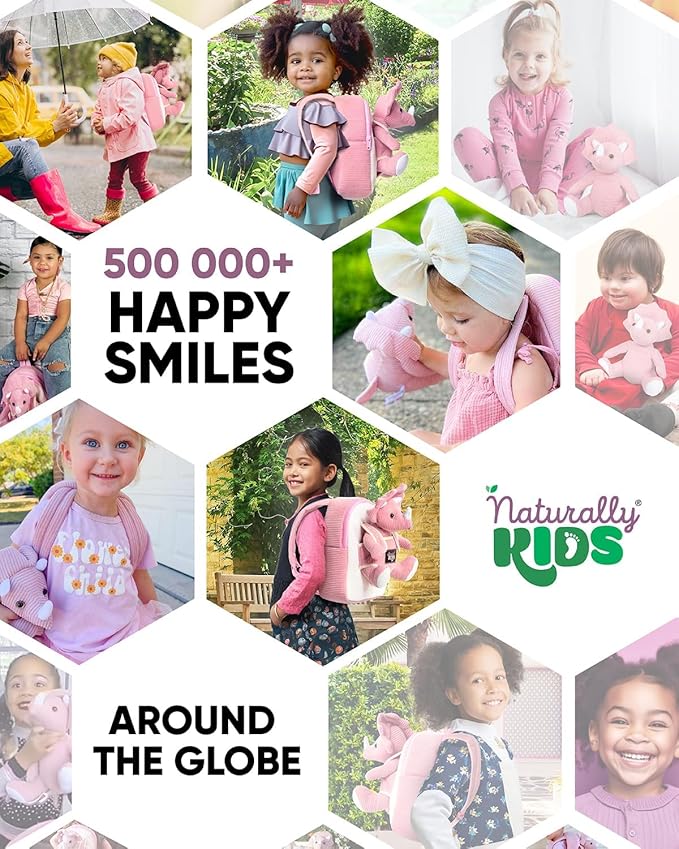 Naturally KIDS Pink Triceratops Toy, Triceratops Stuffed Animal for 2 3 4 5 Year Old Girl, Stuffed Dinosaur for Girls, Pink Toddler Backpack