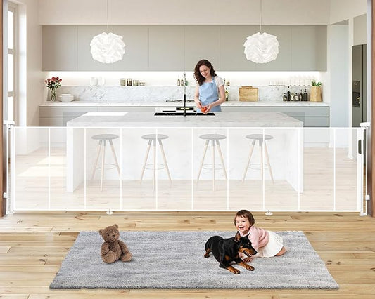19.7ft Retractable Baby Gates Dog Gate - 236" Extra Wide Expandable Child Safety Gate,37" Tall Toddler Pet Mesh Gate with Reinforced Strips for Doorways,Stairs,Hallways,Outdoor & Indoor Large Openings