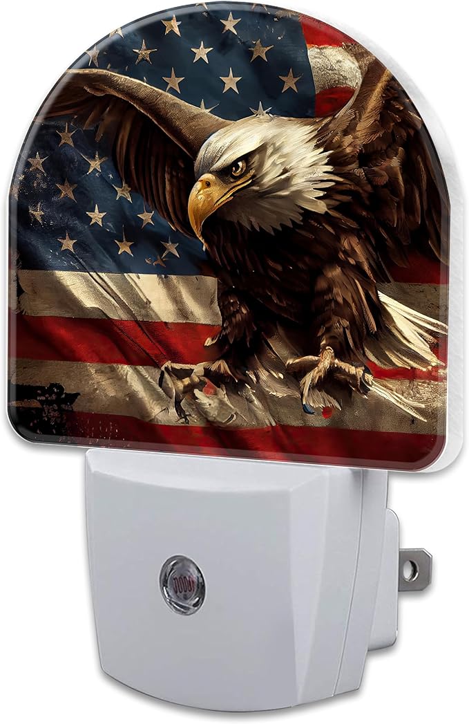 American Flag with Eagle Night Light Plug into Wall,Retro The USA Flag Patriotic Dusk to Dawn Night Light Plug in,0.5w Energy Saving Sleep Friendly NightLight for Kids Boys Girls Home Decor