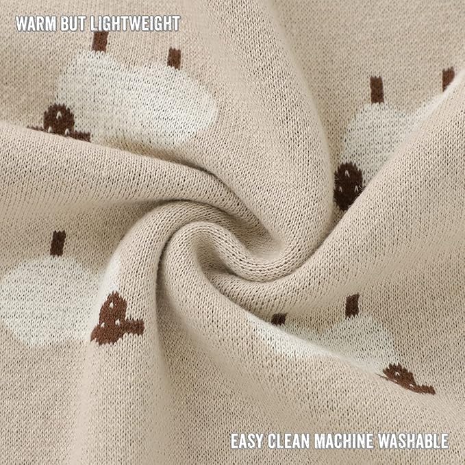 Baby Swaddle Blanket - 100% Luxury Cotton Knit Soft Cozy Lightweight Unisex Receiving Stroller Quilt Blanket for Shower Gift Registry for Newborns Infants Toddlers (Sheep - Khaki)
