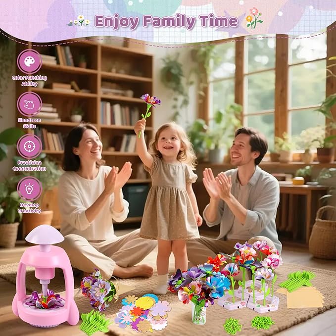 Bsgifts Fabric Flower Making Toys, DIY Flower Press Kits for Kids Ages 3-12, Creative Educational Activity Arts & Crafts Toys, Ideal Holiday Gifts for Preschool Kids, Pink