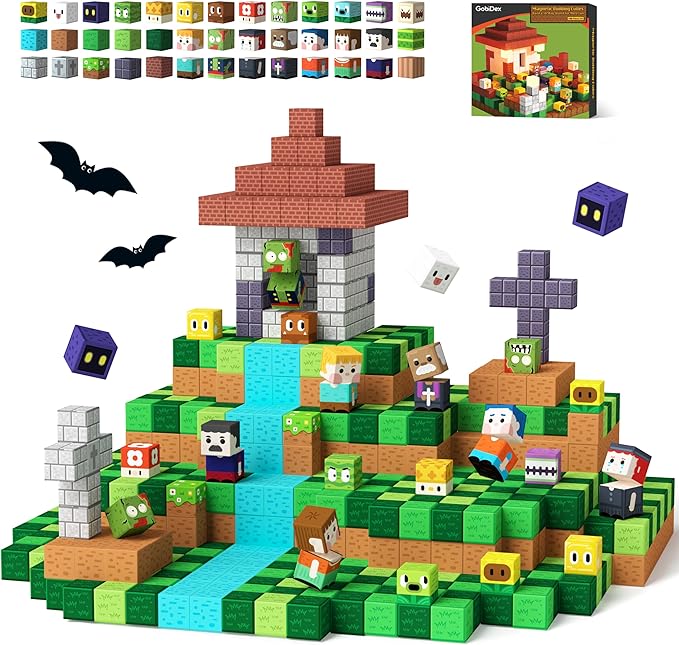 GobiDex 100PCS Magnetic Blocks Game-Based Kid Building Toys for Boys Girls 3+, Build MagWonder World with Zomblock Magnets Cubes, Upgraded STEM Game Sensory Gift for Birthday