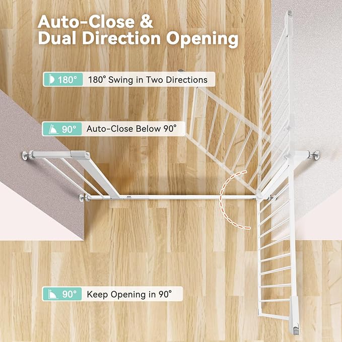 COMOMY 30" Tall Baby Gate for Stairs Doorways, Fits Openings 29.5" to 40.5" Wide, Auto Close Extra Wide Dog Gate for House, Pressure Mounted Easy Walk Through Pet Gate with Door, White