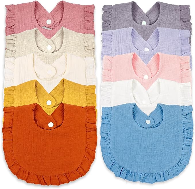 EllieHouse Baby Bibs for Girls Boys 10Pack Muslin Drool Teeth Drooling Teething Bibs Muslin Cotton for Infant Toddler