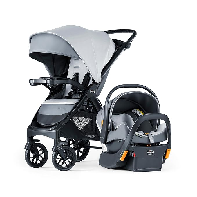 Chicco Bravo LE ClearTex Trio Travel System, Bravo Primo Quick-Fold Stroller with Chicco KeyFit Max ClearTex Infant Car Seat, Car Seat and Stroller Combo | Atlas/Grey