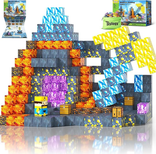 Magnetic Blocks-Build Mine Magnet World Pickaxe Edition Mine Pickaxe Caverns Kids Games Toddler Toys Magnetic Tiles for Boys & Girls Age 3-4 4-5 6-8, Sensory Outdoor Toys for Kids for 3+