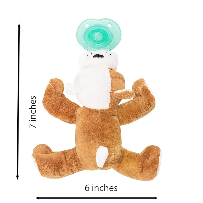 Nookums Paci-Plushies Shakies - Pacifier Holder with Built in Rattle (2 in 1)- Adapts to Name Brand Pacifiers, Suitable for All Ages, Plush Toy Includes Detachable Pacifier (Bull Dog)
