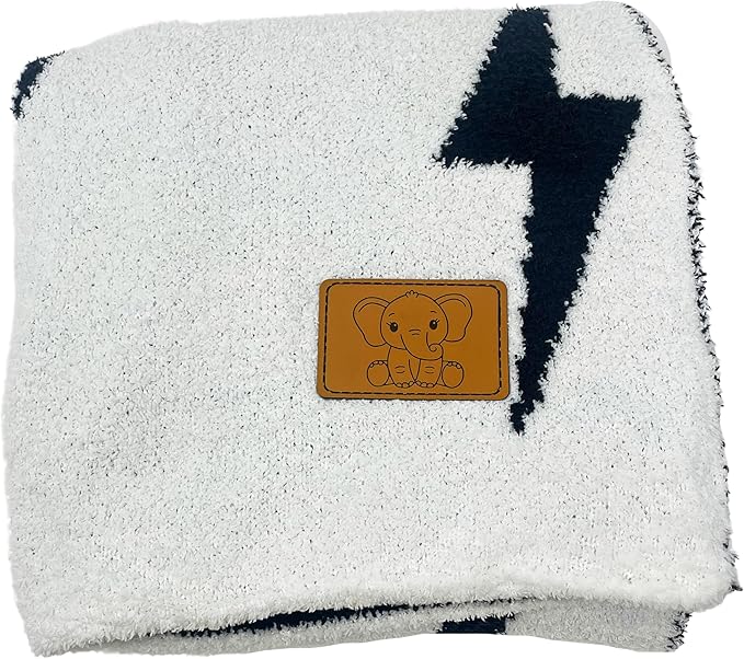 Lightning Bolt Baby Blanket 28"x40" - DreamSoft Knit Throw for Crib, Stroller or Car Seat - Soft Receiving Blanket/Newborn Nursery Gift Essential for Toddler, Infant, Kids, Boys & Girls (Black/White)