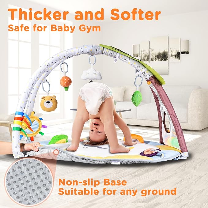 Lupantte Baby Gym Play Mat with 9 Toys for Sensory and Motor Skill Development Language Discovery, Thicker Non-Slip Activity Ball Pit, Green Tree Newborns, Babies to Toddlers as Gift