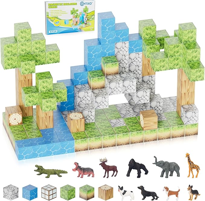 Contixo Magnetic Blocks - 100PCS Magnet Building Tiles Cubes for Kids Ages 3-8, STEM Stacking Learning Toys with Vibrant Colors, Educational Toddler Construction Toys for Creative Play, Birthday Gifts