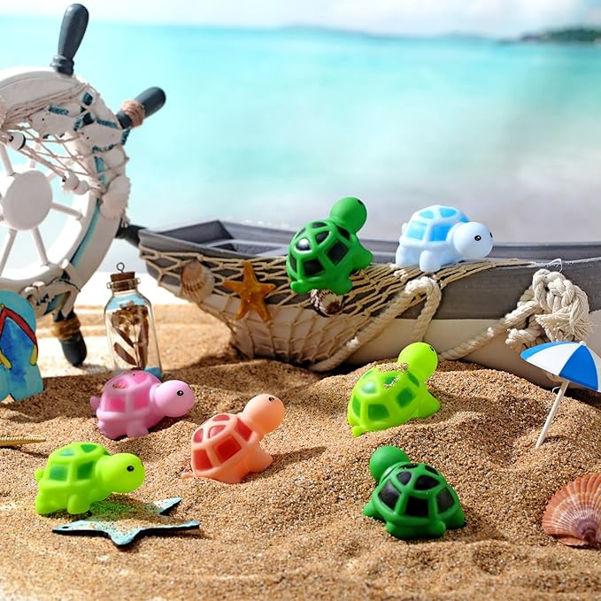 Syhood 50 Pcs Mini Rubber Turtle Bath Accessories Screaming Sound Rubber Turtles in Bulk Bathtub Turtles Squeaky Bath Turtle for Shower Birthday Party Decor (Multi Color)