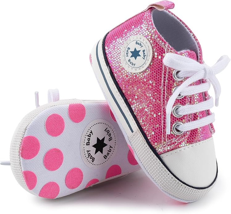 Meckior Baby Girls Boys Canvas Sneakers Soft Sole High-Top Ankle Infant First Walkers Crib Shoes