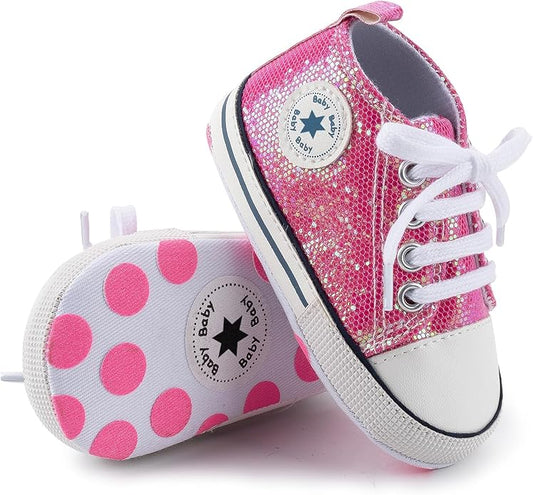 Meckior Baby Girls Boys Canvas Sneakers Soft Sole High-Top Ankle Infant First Walkers Crib Shoes