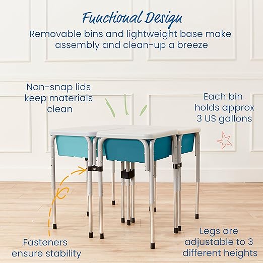 ECR4Kids 4-Station Sand and Water Adjustable Play Table, Sensory Bins, Seafoam/Turquoise