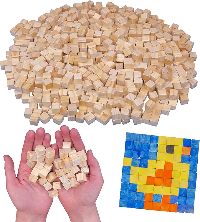 1/2-Inch Unfinished Wood Craft Cubes – 1000 pcs Bulk Pack - Natural Pine Blocks for DIY Projects, Arts, Crafts, and Educational Activities