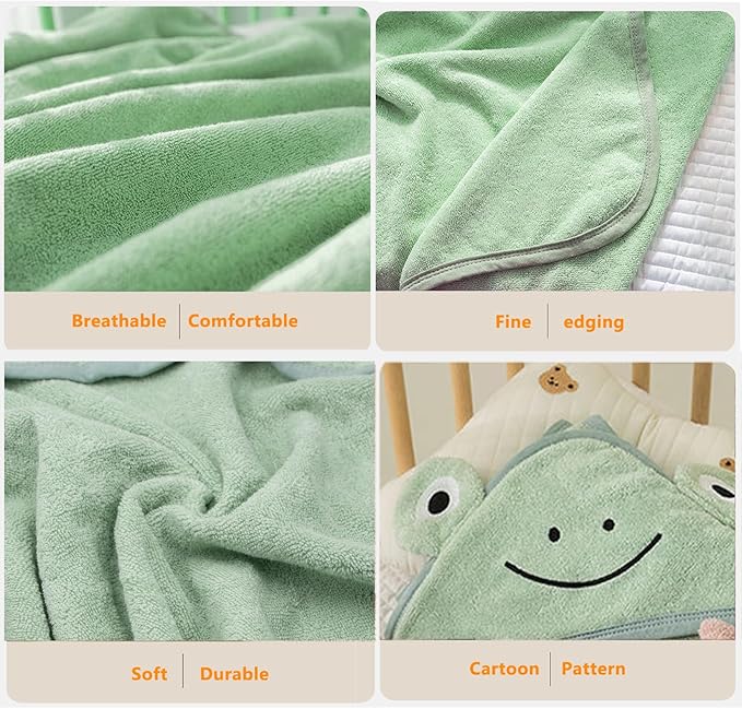 ROMASA Baby Bath Towel with Hooded Cute Design Ultra Soft Thick Cotton Bath Towel Shower Gift for Newborn,35X35 inches (Green)