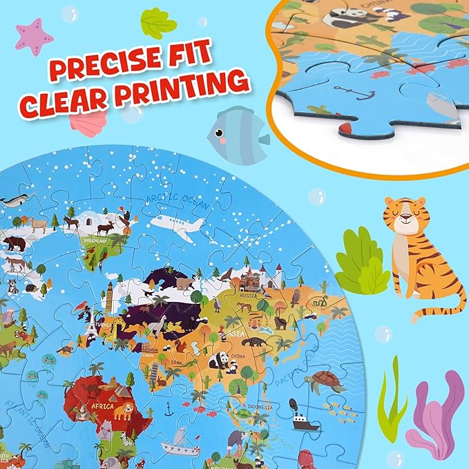 USA Map Puzzle for Kids -70 Piece Round United States Puzzles for Kids Ages 4 and Up, Toddler Puzzle Globe Geography Games Educational Toys Gifts for Boys Girls Childre(United States Map)