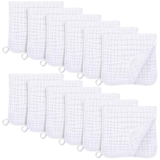 Muslin Burp Cloths for Baby 100% Cotton Burping Cloths for Boys Girls Large 20''X10'' Extra Soft and Absorbent 12 Pack - White