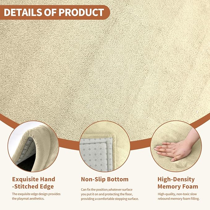 Baby Play Mat for Floor - 1.4" Thick Memory Foam Rug, 60"x60" Playpen Tummy Time Mat, Soft Velvet Nursery Rug, Large Padded Crawling Mats, Cushioned Pads for Playroom Toddlers, Infants, Yoga, Tatami