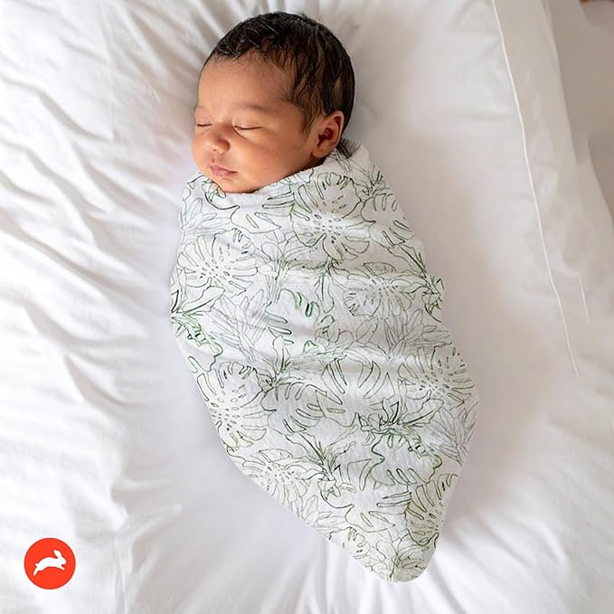RED ROVR 100% Certified Organic Cotton Muslin Swaddle | Newborn Receiving Blanket | Baby Wrap | Boy, Girl, Unisex | Soft, Lightweight, Breathable | Burping, Nursing, Swaddling | 44"x44" | Jungle Lea