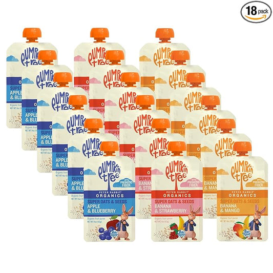 Pumpkin Tree Peter Rabbit Organics Super Oats & Seeds Variety Pack - Squeezable Snack Pouches, 4 oz. (Pack of 18)