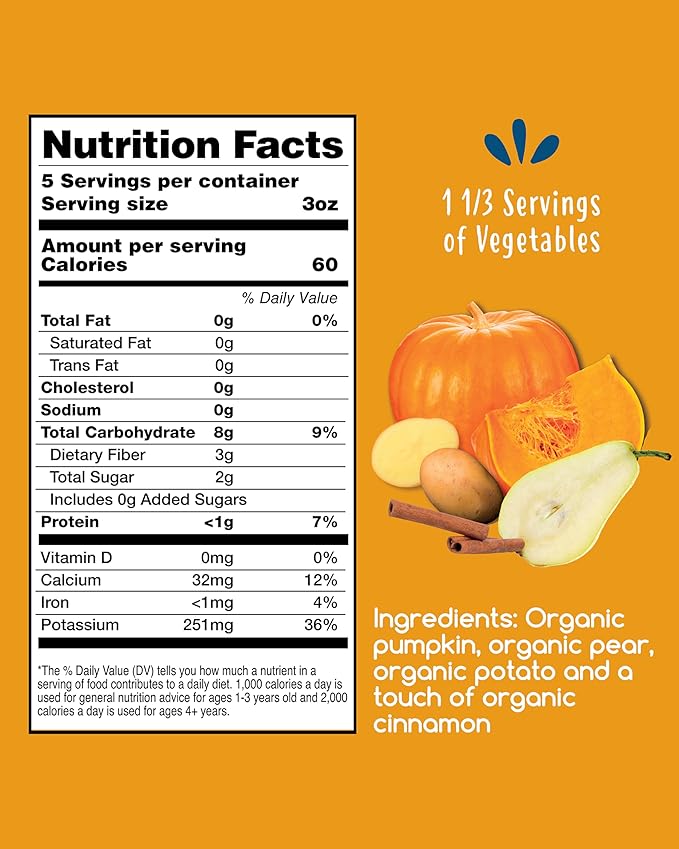 Amara Organic Baby Food - Stage 2 - Pumpkin Pear - Baby Cereal to Mix With Breastmilk, Water or Baby Formula - Shelf Stable Baby Food Made from Organic Fruit and Veggies - 5 Pouches, 3oz Per Serving