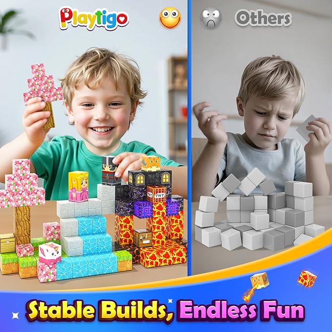 Magnetic Blocks- 100pcs Mine Magnet World Block Cubes Toys for Kids Ages 4-8 Magnetic Tiles Kids Sensory Birthday Gifts Game Toys for Boys & Girls Ages 3+