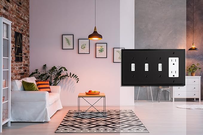 Henne Bery Modern Edge Decorative Wall Plate Switch Plate Outlet Cover, Durable Solid Zinc Alloy (Triple Toggle/Single Decorator, Matte Black)