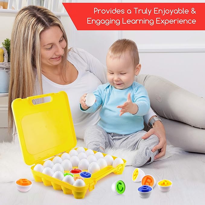 Play Brainy Montessori Alphabet Matching Eggs, 26 Pc. ABC Letter Set, Educational Early Learning Toys and Shape Recognition Sorter Puzzle for Toddlers and Preschool Students, Easter Gift