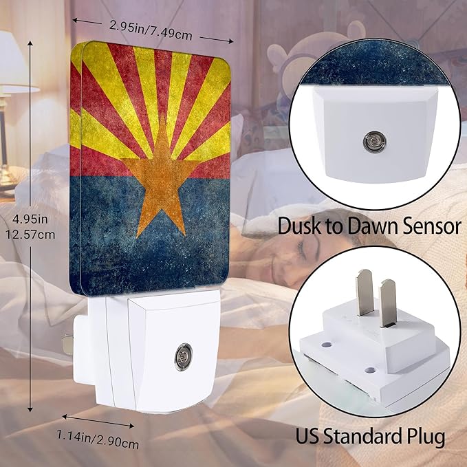 Arizona Flag Night Light, The 48th State Plug into Wall with Dusk to Dawn Light Sensors,Warm Nightlights for Bedroom, Bathroom, Hallway, Kitchen, Gifts Ideal for Boys Girls Women Men