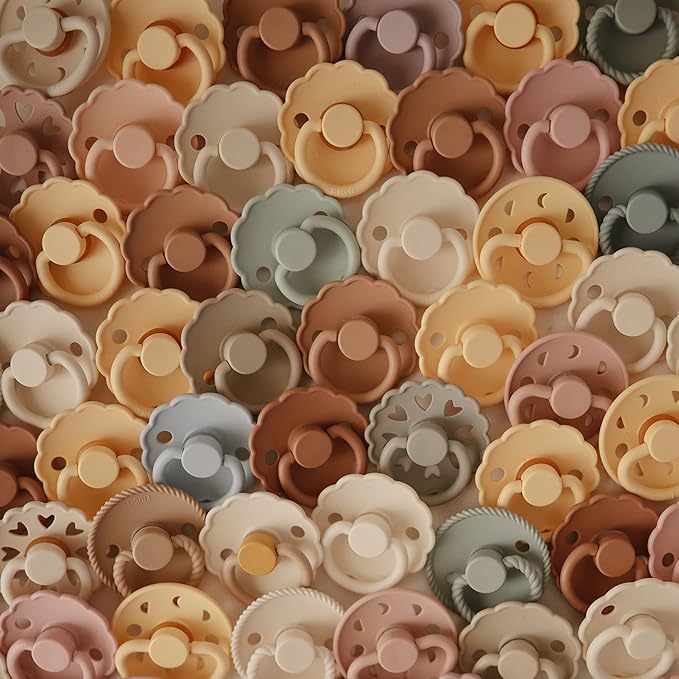 FRIGG Daisy Natural Rubber Baby Pacifier | Made in Denmark | BPA-Free (Woodchuck/French Gray, 0-6 Months) 2-Pack