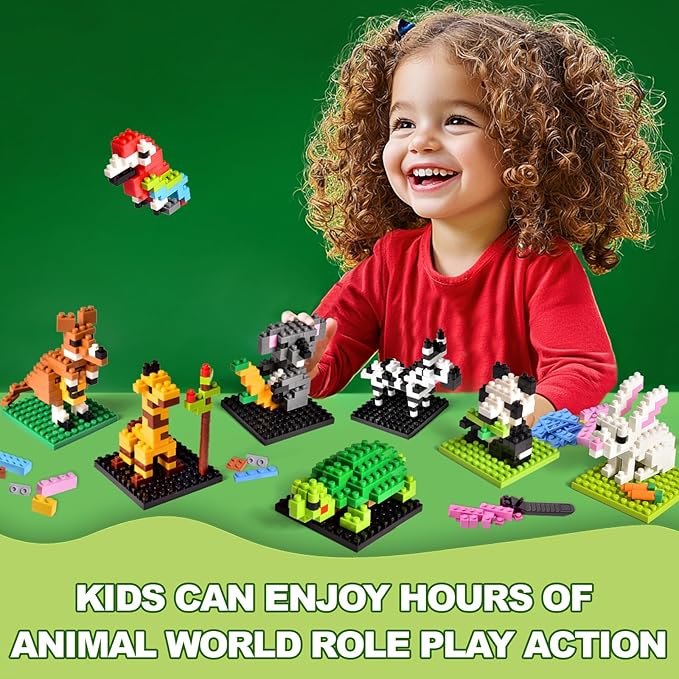 FUN LITTLE TOYS Party Favor for Kids, Mini Animals Building Blocks Sets Goodie Bags Stuffers for Kid, Small Toy Prizes, 12Pack Birthday Party Favor Easter Egg Fillers