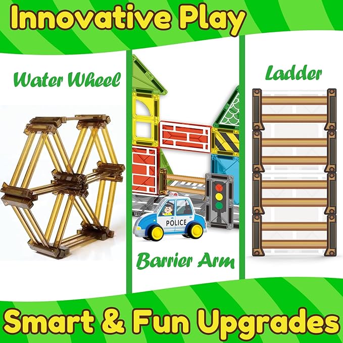 Oriate Farm Animals Fences Magnetic Tiles, 18pcs Magnet Fencing Compatible Garden Farming Zoo Dinosaur, Kids Magnetic Structural Construction Magnets Tile Building Blocks Toys Accessory